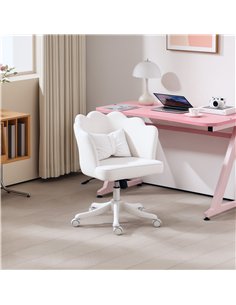 HOMCOM Velvet Office Chair with Petal Shell Back and Lumbar Pillow, Armless Desk Chair with Wide Seat and Tilt Function, Height  2