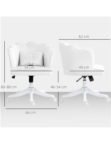HOMCOM Velvet Office Chair with Petal Shell Back and Lumbar Pillow, Armless Desk Chair with Wide Seat and Tilt Function, Height 