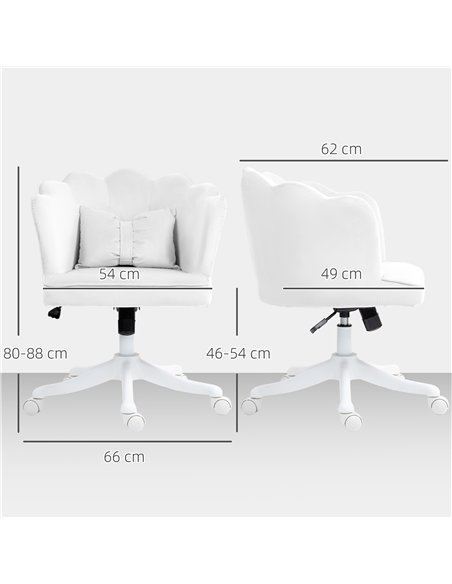 HOMCOM Velvet Office Chair with Petal Shell Back and Lumbar Pillow, Armless Desk Chair with Wide Seat and Tilt Function, Height  - pic 120371 | FastDaddyshop
