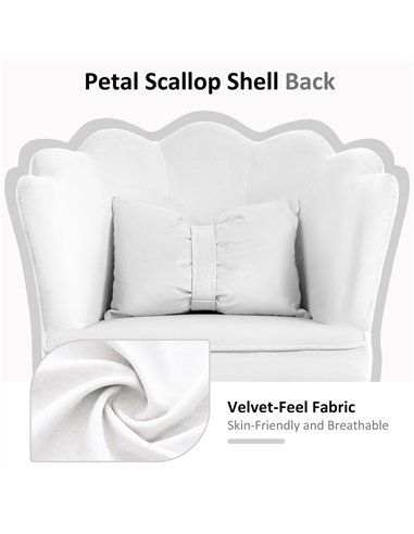 HOMCOM Velvet Office Chair with Petal Shell Back and Lumbar Pillow, Armless Desk Chair with Wide Seat and Tilt Function, Height 