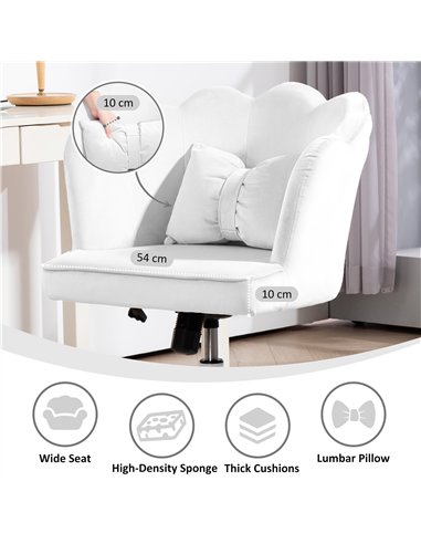 HOMCOM Velvet Office Chair with Petal Shell Back and Lumbar Pillow, Armless Desk Chair with Wide Seat and Tilt Function, Height 