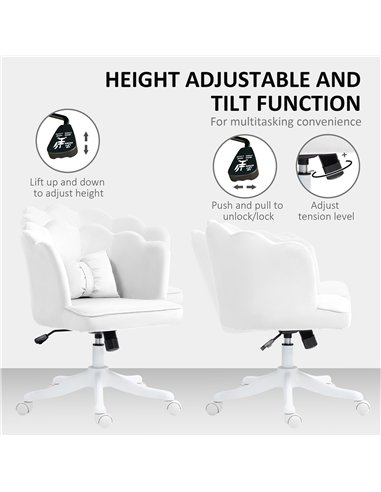 HOMCOM Velvet Office Chair with Petal Shell Back and Lumbar Pillow, Armless Desk Chair with Wide Seat and Tilt Function, Height 