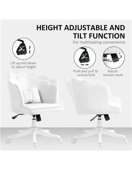 HOMCOM Velvet Office Chair with Petal Shell Back and Lumbar Pillow, Armless Desk Chair with Wide Seat and Tilt Function, Height  - pic 120374 | FastDaddyshop
