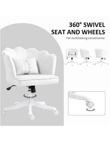 HOMCOM Velvet Office Chair with Petal Shell Back and Lumbar Pillow, Armless Desk Chair with Wide Seat and Tilt Function, Height 