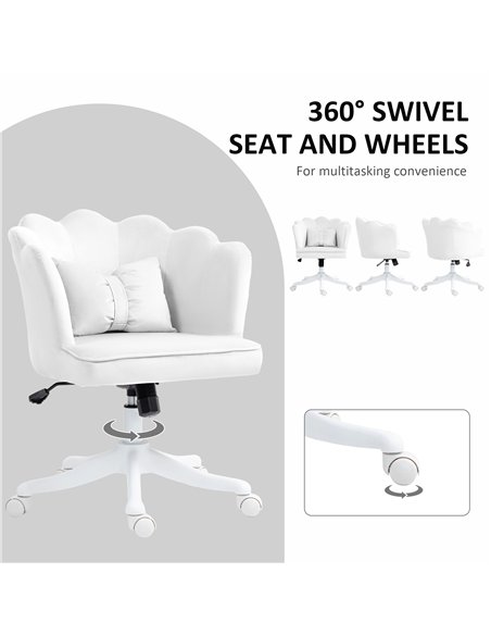 HOMCOM Velvet Office Chair with Petal Shell Back and Lumbar Pillow, Armless Desk Chair with Wide Seat and Tilt Function, Height  - pic 120375 | FastDaddyshop