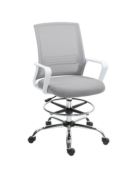HOMCOM Draughtsman Chair, Mesh Drafting Chair, Ergonomic Office Chair with Lumbar Support, Adjustable Foot Ring, Grey - pic 120387 | FastDaddyshop