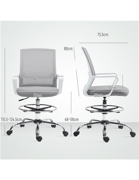 HOMCOM Draughtsman Chair, Mesh Drafting Chair, Ergonomic Office Chair with Lumbar Support, Adjustable Foot Ring, Grey - pic 120389 | FastDaddyshop