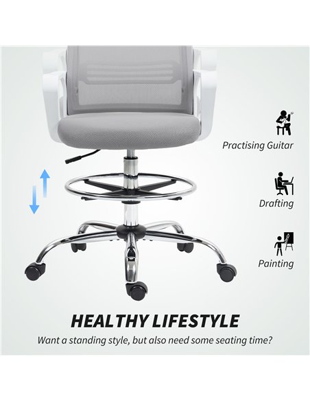 HOMCOM Draughtsman Chair, Mesh Drafting Chair, Ergonomic Office Chair with Lumbar Support, Adjustable Foot Ring, Grey - pic 120390 | FastDaddyshop
