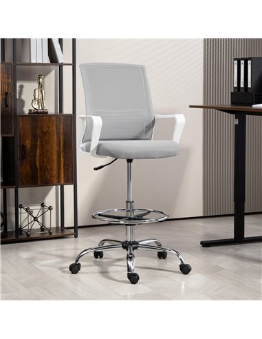 HOMCOM Draughtsman Chair, Mesh Drafting Chair, Ergonomic Office Chair with Lumbar Support, Adjustable Foot Ring, Grey