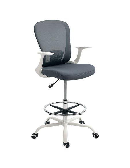 HOMCOM Draughtsman Chair, Mesh Drafting Chair, Ergonomic Office Chair with Flip-up Armrest, Adjustable Foot Ring, Grey - pic 120396 | FastDaddyshop