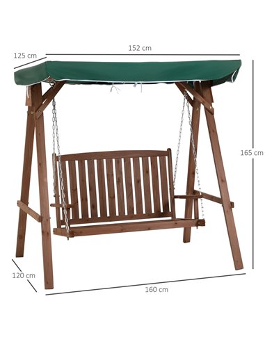 Outsunny Fir Wood 2-Seater Outdoor Garden Swing Chair w/ Canopy Green