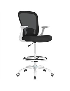 HOMCOM Draughtsman Chair, Mesh Drafting Chair, Ergonomic Office Chair with Flip-up Armrest, Adjustable Foot Ring, Black White