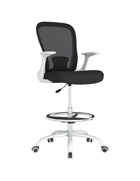 HOMCOM Draughtsman Chair, Mesh Drafting Chair, Ergonomic Office Chair with Flip-up Armrest, Adjustable Foot Ring, Black White - pic 120405 | FastDaddyshop