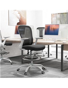 HOMCOM Draughtsman Chair, Mesh Drafting Chair, Ergonomic Office Chair with Flip-up Armrest, Adjustable Foot Ring, Black White 2