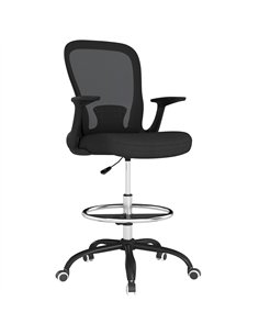 HOMCOM Draughtsman Chair, Mesh Drafting Chair, Ergonomic Office Chair with Flip-up Armrest, Adjustable Foot Ring, Black