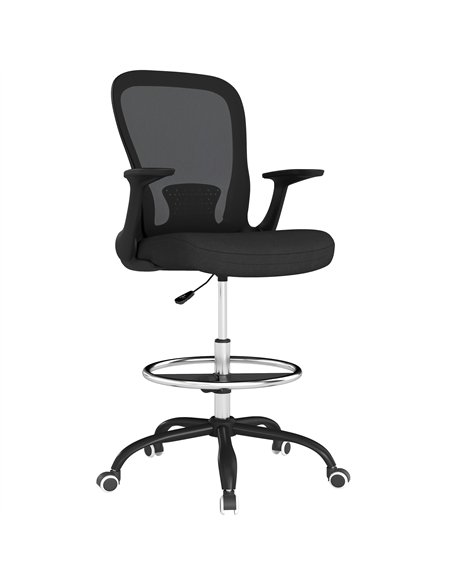 HOMCOM Draughtsman Chair, Mesh Drafting Chair, Ergonomic Office Chair with Flip-up Armrest, Adjustable Foot Ring, Black - pic 120414 | FastDaddyshop