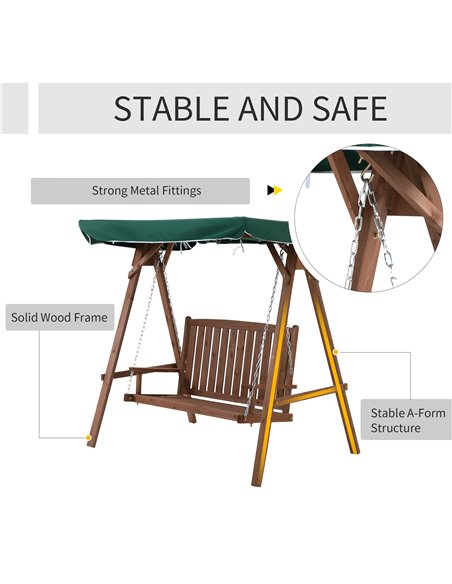 Outsunny Fir Wood 2-Seater Outdoor Garden Swing Chair w/ Canopy Green - pic 12042 | FastDaddyshop
