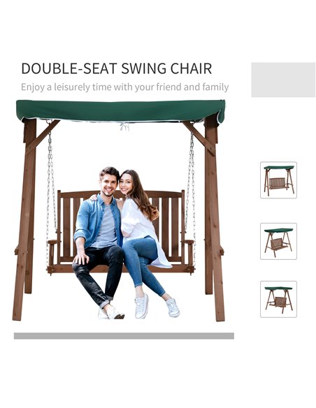 Outsunny Fir Wood 2-Seater Outdoor Garden Swing Chair w/ Canopy Green - pic 12043 | FastDaddyshop
