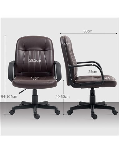 HOMCOM Swivel Executive Chair PU Leather Computer Desk Chair, Dark Brown