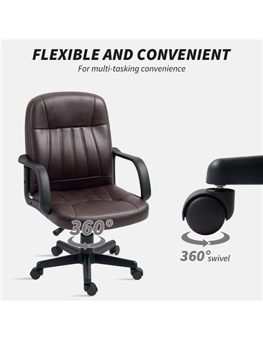 HOMCOM Swivel Executive Chair PU Leather Computer Desk Chair, Dark Brown