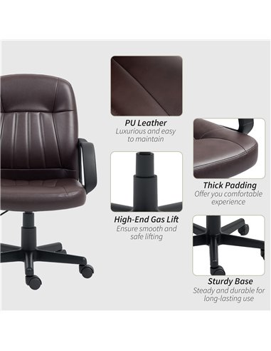 HOMCOM Swivel Executive Chair PU Leather Computer Desk Chair, Dark Brown