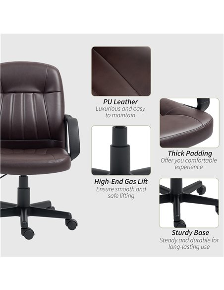 HOMCOM Swivel Executive Chair PU Leather Computer Desk Chair, Dark Brown - pic 120437 | FastDaddyshop