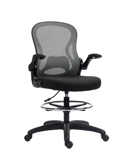 Vinsetto Adjustable Mesh Standing Desk Chair with Flip-up Armrests Lumbar Support Armrests Adjustable Footrest Ring, Dark Grey - pic 120441 | FastDaddyshop