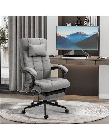 Vinsetto Office Chair with Footrest Ergonomic Office Chair with Armrests Lumber Support and Headrest Light Grey