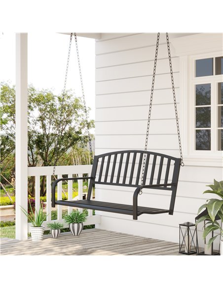 Outsunny Garden Swing Chair Patio Metal 2 Seater Swing Bench Porch Balcony Bench Loveseat Minimalist Style - Black - pic 12047 | FastDaddyshop