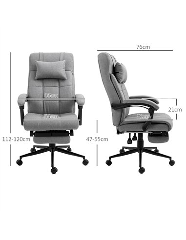 Vinsetto Office Chair with Footrest Ergonomic Office Chair with Armrests Lumber Support and Headrest Light Grey