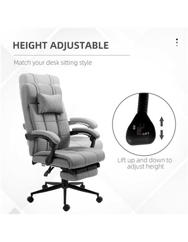 Vinsetto Office Chair with Footrest Ergonomic Office Chair with Armrests Lumber Support and Headrest Light Grey