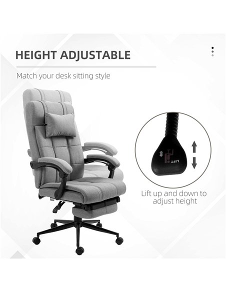 Vinsetto Office Chair with Footrest Ergonomic Office Chair with Armrests Lumber Support and Headrest Light Grey - pic 120471 | FastDaddyshop