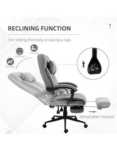 Vinsetto Office Chair with Footrest Ergonomic Office Chair with Armrests Lumber Support and Headrest Light Grey