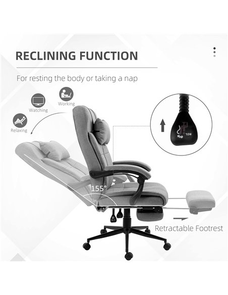 Vinsetto Office Chair with Footrest Ergonomic Office Chair with Armrests Lumber Support and Headrest Light Grey - pic 120472 | FastDaddyshop