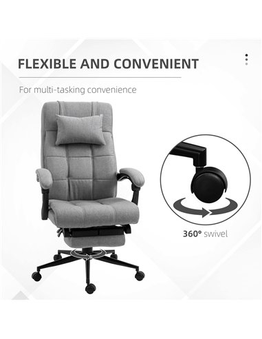 Vinsetto Office Chair with Footrest Ergonomic Office Chair with Armrests Lumber Support and Headrest Light Grey