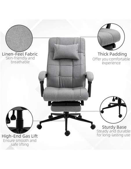 Vinsetto Office Chair with Footrest Ergonomic Office Chair with Armrests Lumber Support and Headrest Light Grey - pic 120474 | FastDaddyshop