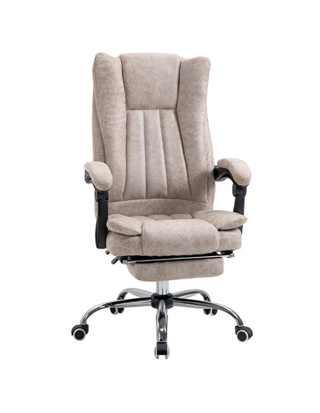 Vinsetto Home Office Chair Microfibre Desk Chair with Reclining Function Armrests Swivel Wheels Footrest Beige - pic 120477 | FastDaddyshop
