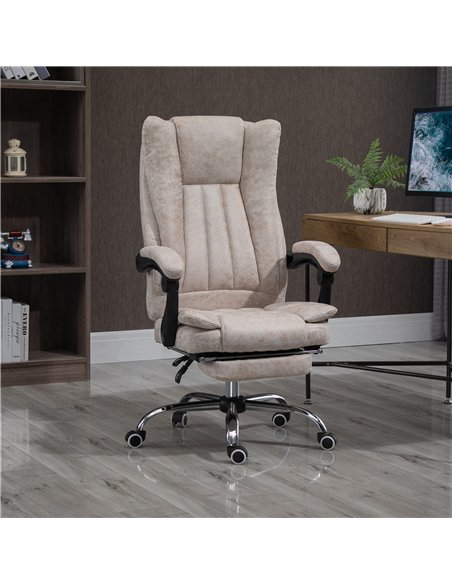 Vinsetto Home Office Chair Microfibre Desk Chair with Reclining Function Armrests Swivel Wheels Footrest Beige - pic 120478 | FastDaddyshop