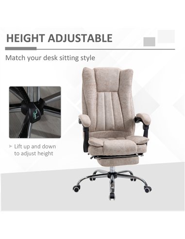Vinsetto Home Office Chair Microfibre Desk Chair with Reclining Function Armrests Swivel Wheels Footrest Beige