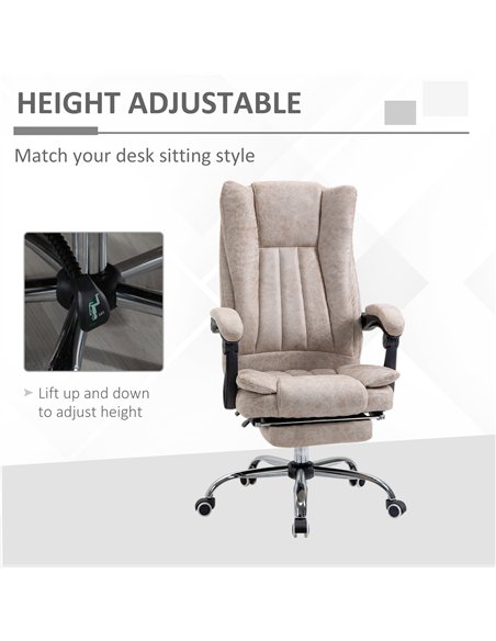 Vinsetto Home Office Chair Microfibre Desk Chair with Reclining Function Armrests Swivel Wheels Footrest Beige - pic 120479 | FastDaddyshop