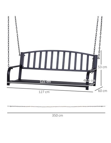Outsunny Garden Swing Chair Patio Metal 2 Seater Swing Bench Porch Balcony Bench Loveseat Minimalist Style - Black