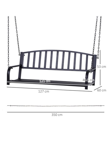 Outsunny Garden Swing Chair Patio Metal 2 Seater Swing Bench Porch Balcony Bench Loveseat Minimalist Style - Black - pic 12048 | FastDaddyshop