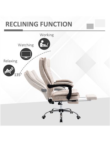 Vinsetto Home Office Chair Microfibre Desk Chair with Reclining Function Armrests Swivel Wheels Footrest Beige