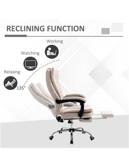 Vinsetto Home Office Chair Microfibre Desk Chair with Reclining Function Armrests Swivel Wheels Footrest Beige - pic 120480 | FastDaddyshop
