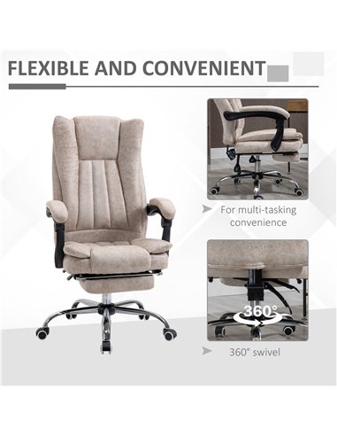 Vinsetto Home Office Chair Microfibre Desk Chair with Reclining Function Armrests Swivel Wheels Footrest Beige