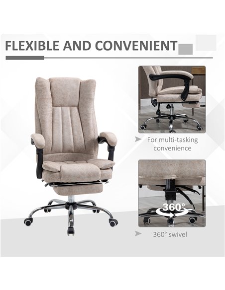 Vinsetto Home Office Chair Microfibre Desk Chair with Reclining Function Armrests Swivel Wheels Footrest Beige - pic 120481 | FastDaddyshop