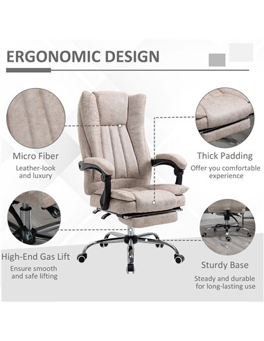 Vinsetto Home Office Chair Microfibre Desk Chair with Reclining Function Armrests Swivel Wheels Footrest Beige