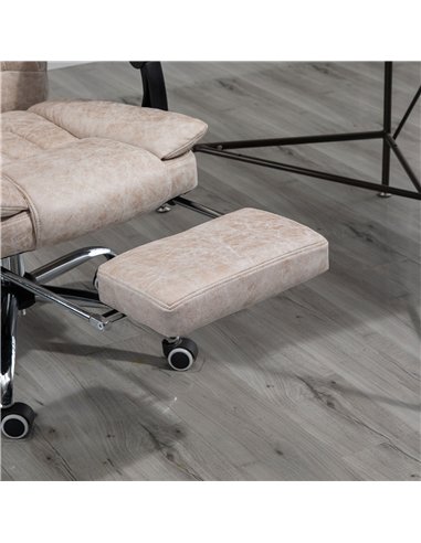 Vinsetto Home Office Chair Microfibre Desk Chair with Reclining Function Armrests Swivel Wheels Footrest Beige