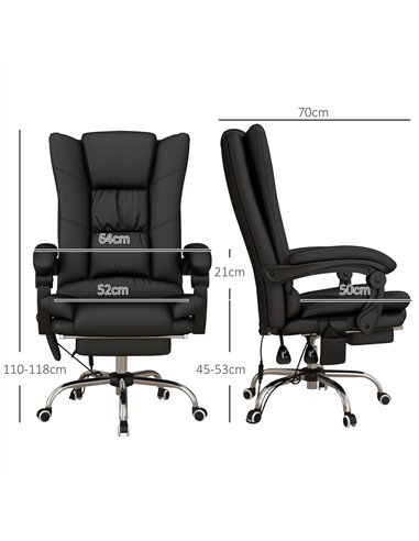 Vinsetto High Back Vibration Massage Office Chair, Heated Reclining PU Leather Computer Chair with 135° Reclining Back and Footr