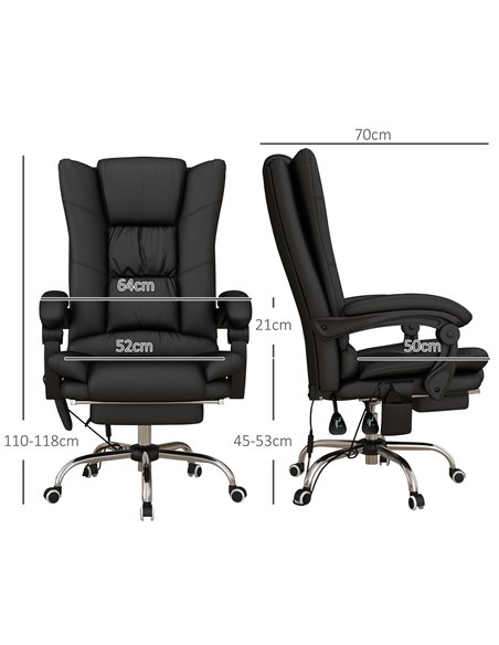 Vinsetto High Back Vibration Massage Office Chair, Heated Reclining PU Leather Computer Chair with 135° Reclining Back and Footr - pic 120488 | FastDaddyshop
